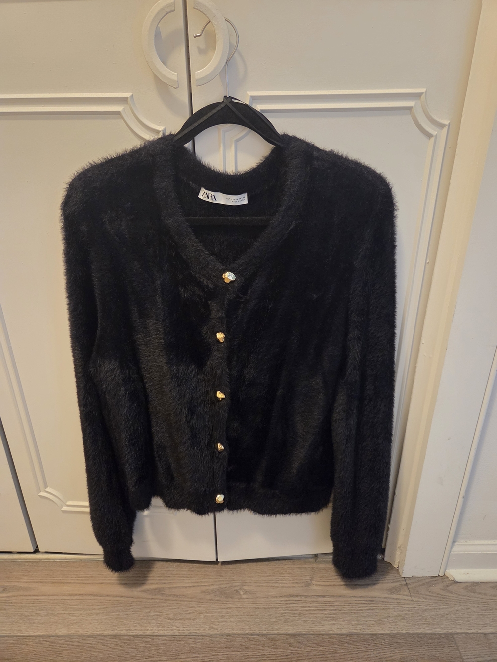 Zara Black Fuzzy Button-Up Women's Sweater